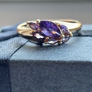 Rose Gold Plated Purple Marquise Cluster Ring Sz 7 Amethyst Style Statement